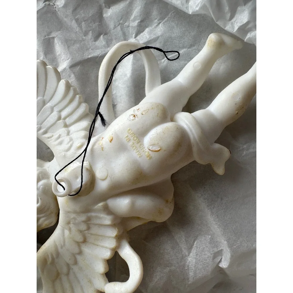 Vintage White Angel Cherub Ornaments Set of 2 Hong Kong Plastic Ceramic Angel
